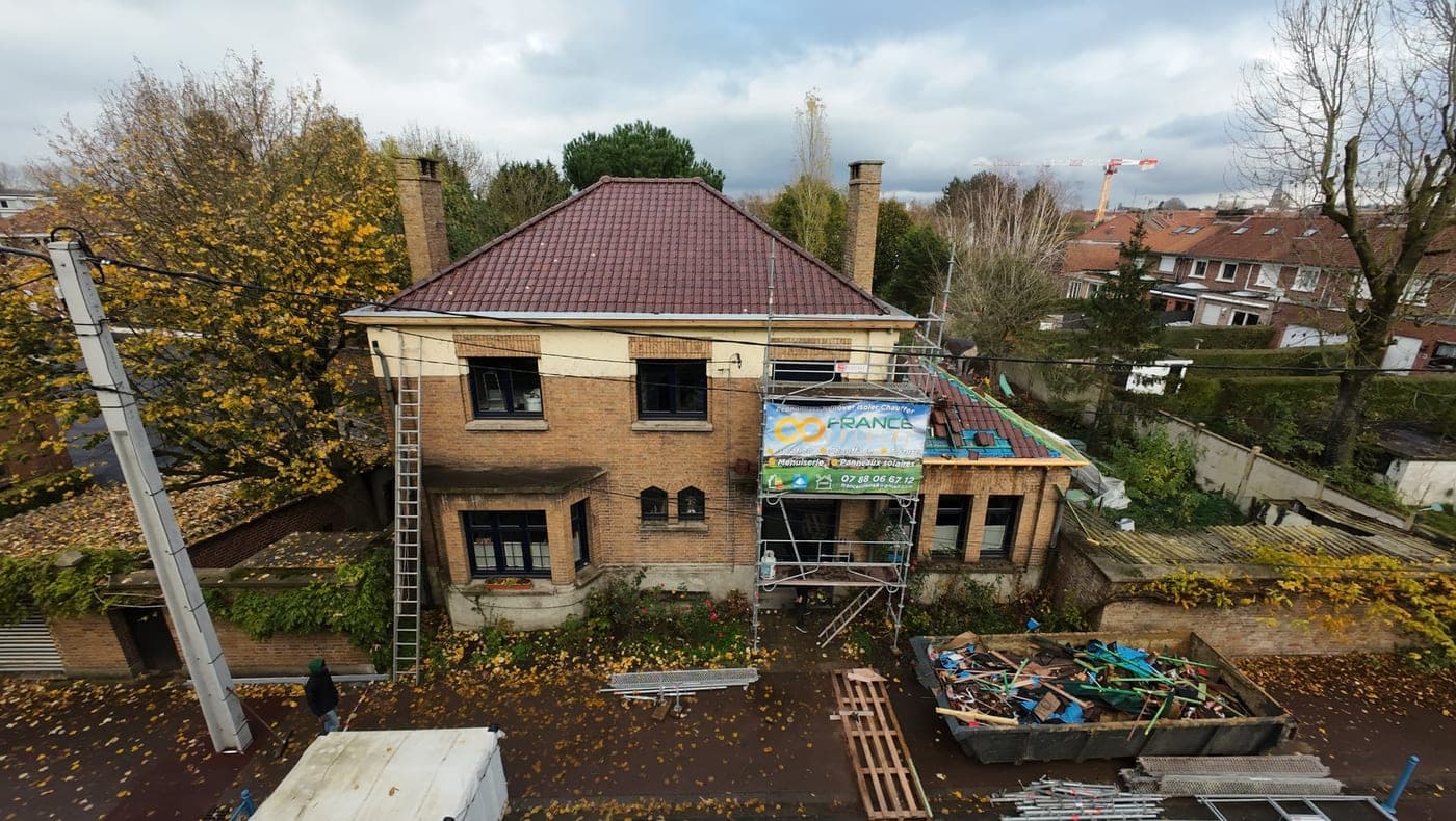 Vue aérienne d'un chantier en Flandre intérieure — suivi drone Hazebrouck